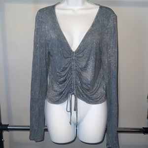 American Eagle Crop Acid Wash Scrunch Long Sleeve